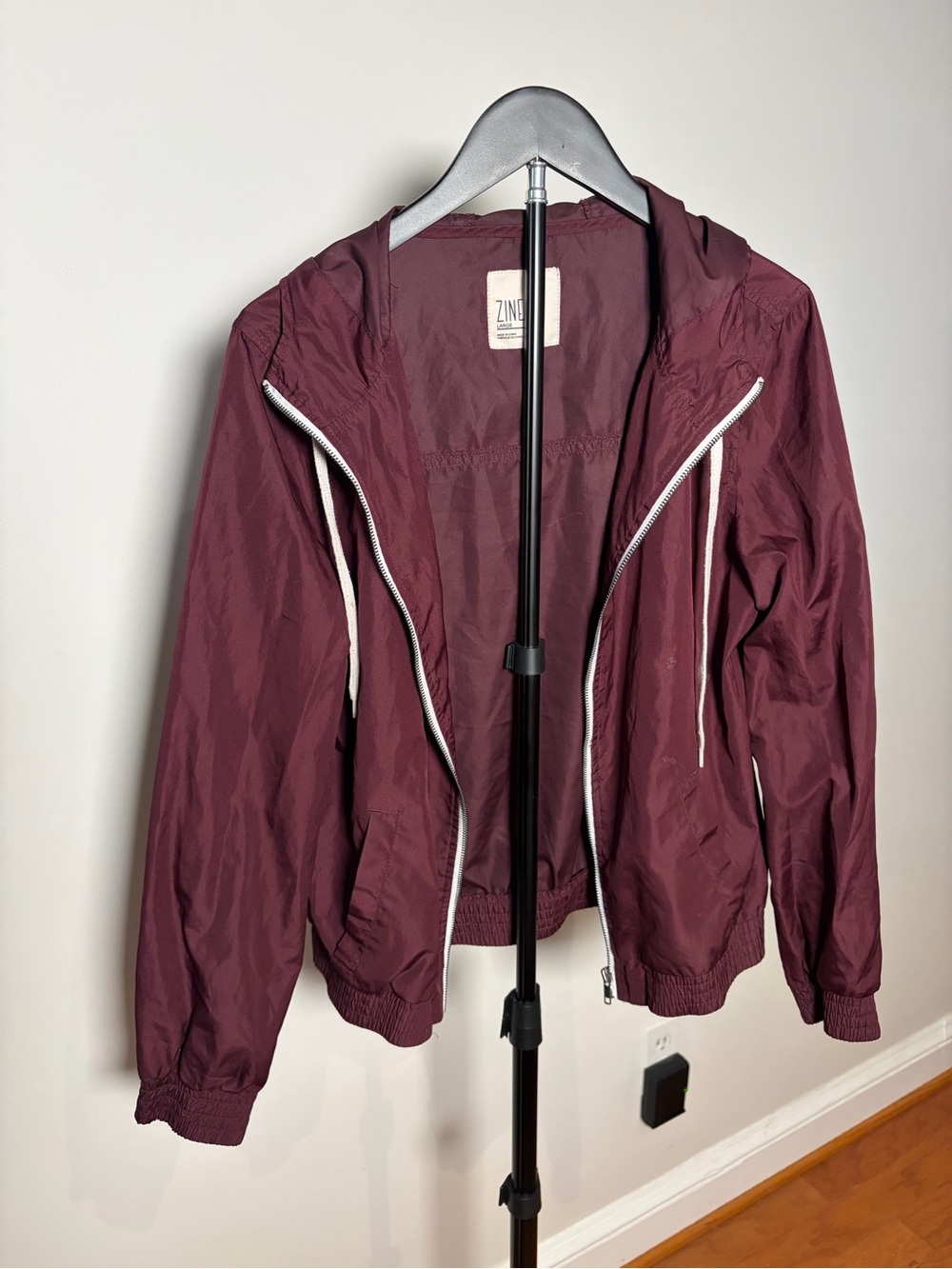 Zine Clothing Burgundy Hooded Windbreaker Jacket